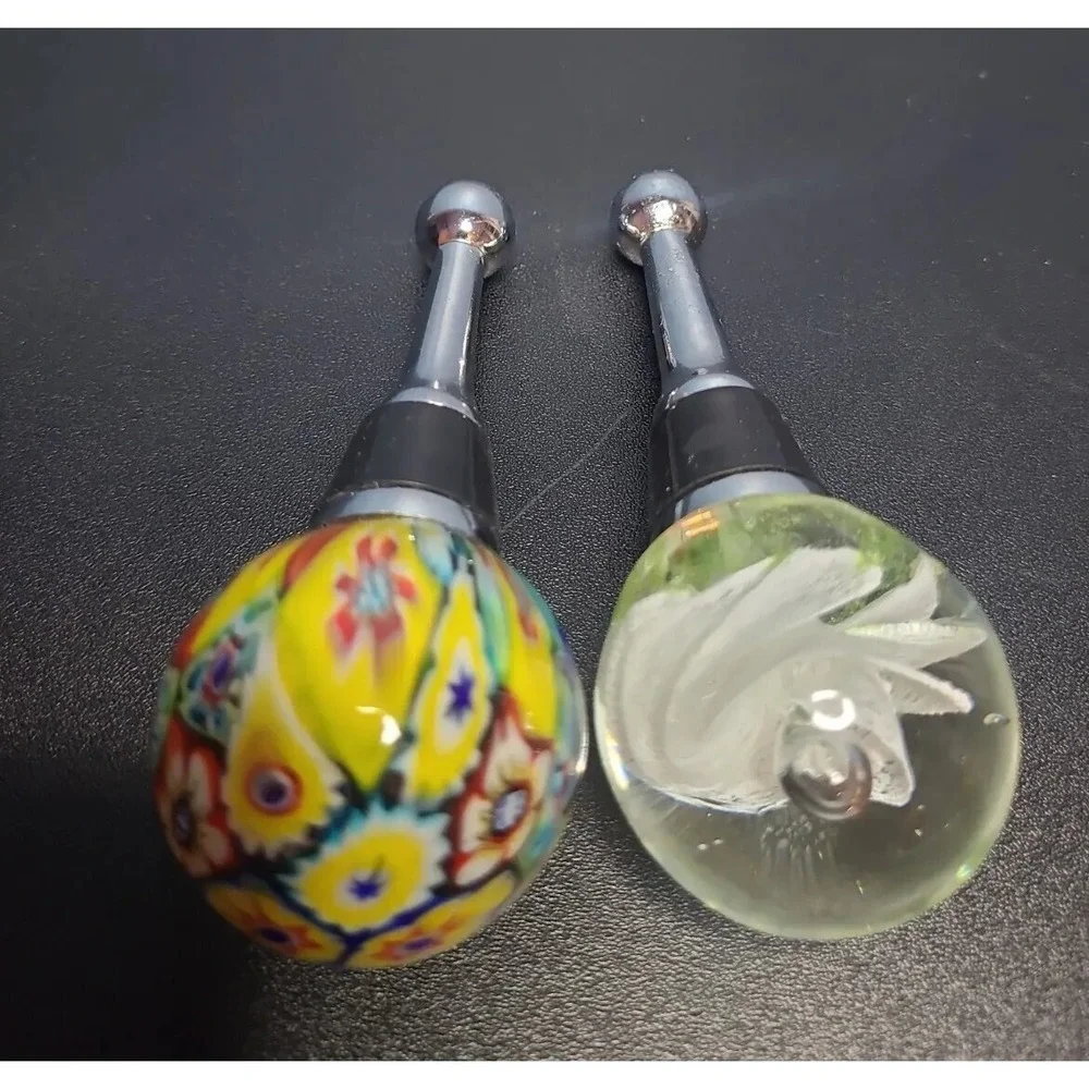 Set of 2 Wine Bottle Stoppers, with Beautiful Maurano Millefiori Style Globe Top
